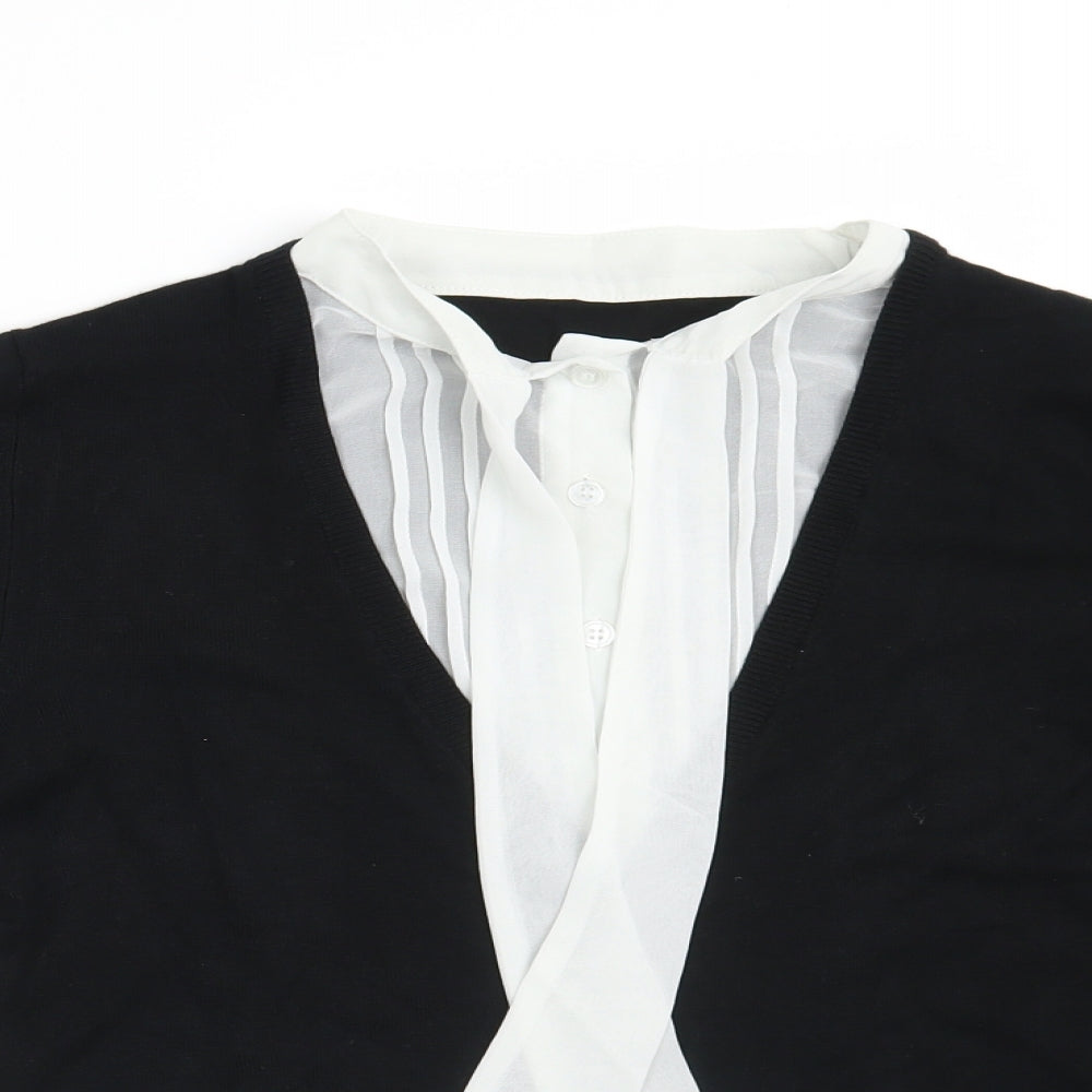 Preworn Womens Black Round Neck  Viscose Cardigan Jumper Size 12