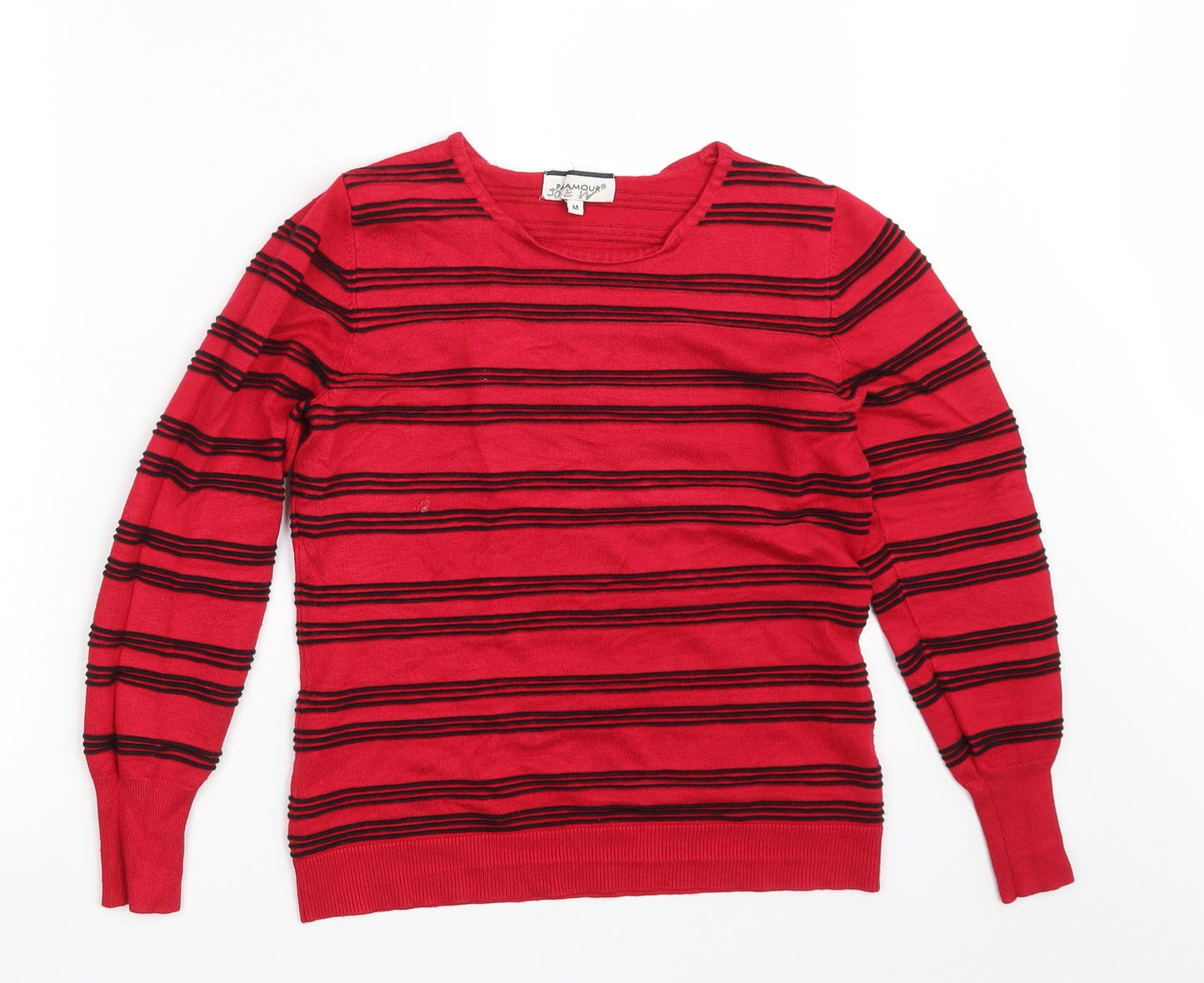 Paramour  Womens Red Round Neck Striped Acrylic Pullover Jumper Size M