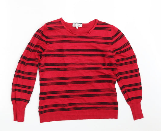 Paramour  Womens Red Round Neck Striped Acrylic Pullover Jumper Size M