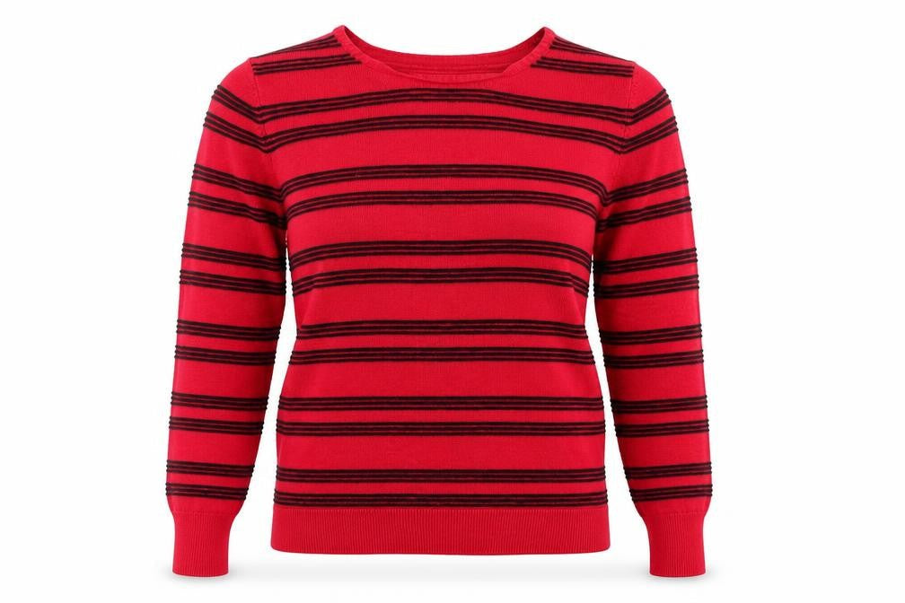 Paramour  Womens Red Round Neck Striped Acrylic Pullover Jumper Size M