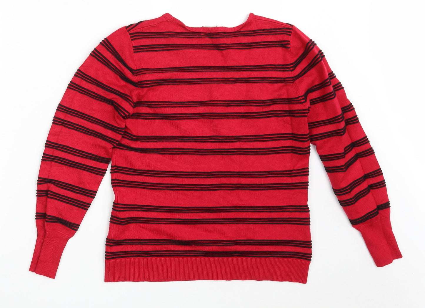 Paramour  Womens Red Round Neck Striped Acrylic Pullover Jumper Size M