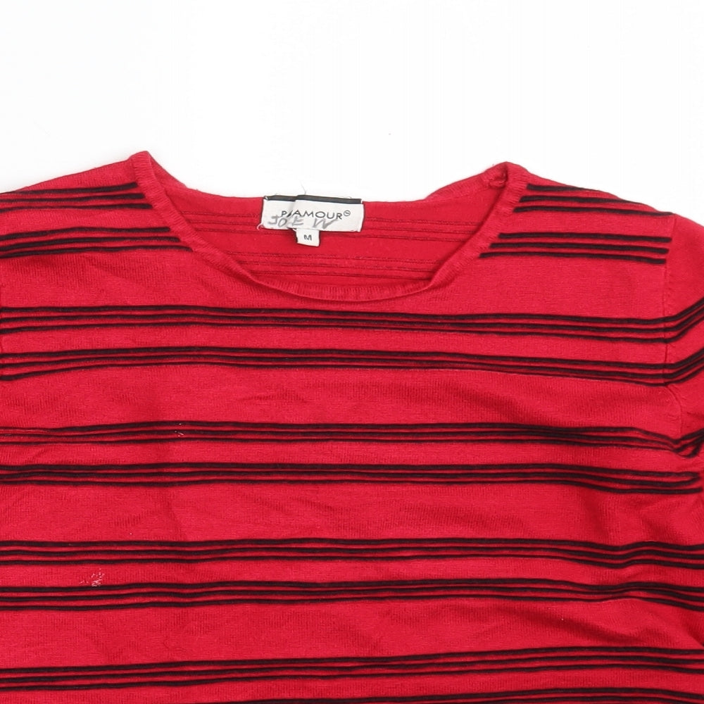 Paramour  Womens Red Round Neck Striped Acrylic Pullover Jumper Size M