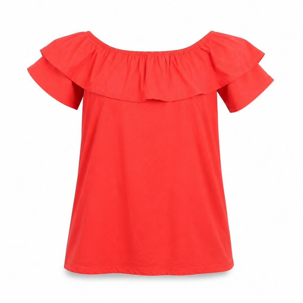 New Look Womens Red  100% Cotton Basic Blouse Size 12 Off the Shoulder