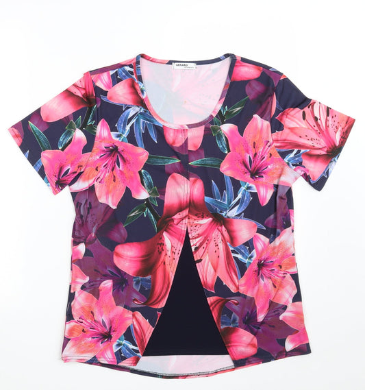 GERARD  Womens Multicoloured Floral Polyester Basic T-Shirt Size 12 Scoop Neck
