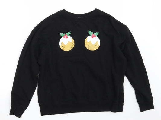 New Look Womens Black  Cotton Pullover Sweatshirt Size S   - Christmas