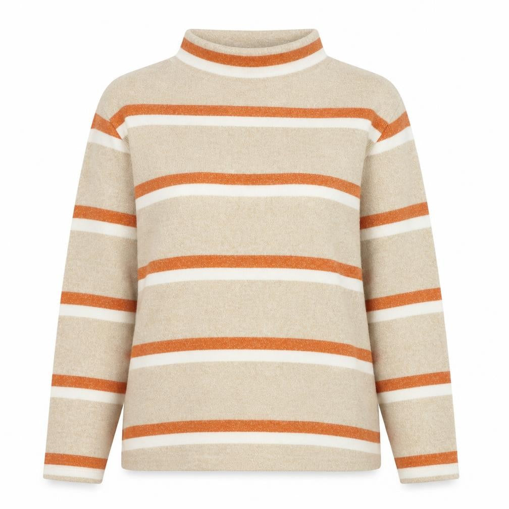 TU Womens Beige Mock Neck Striped Polyester Pullover Jumper Size 14