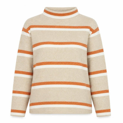 Tu Womens Beige Mock Neck Striped Polyester Pullover Jumper Size 14