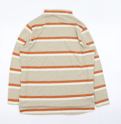 Tu Womens Beige Mock Neck Striped Polyester Pullover Jumper Size 14