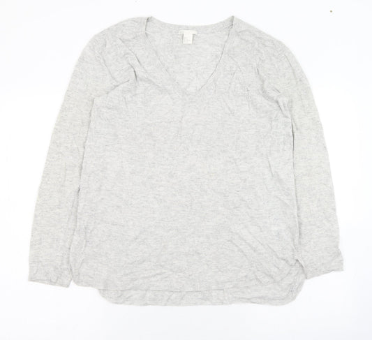 H&M Womens Grey V-Neck  Polyamide Cardigan Jumper Size 6
