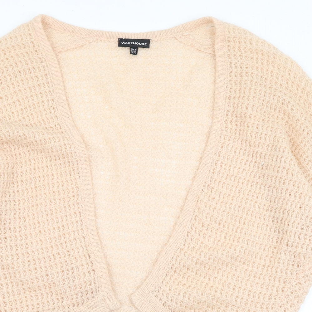 Warehouse Womens Pink Square Neck  Acrylic Cardigan Jumper Size 6