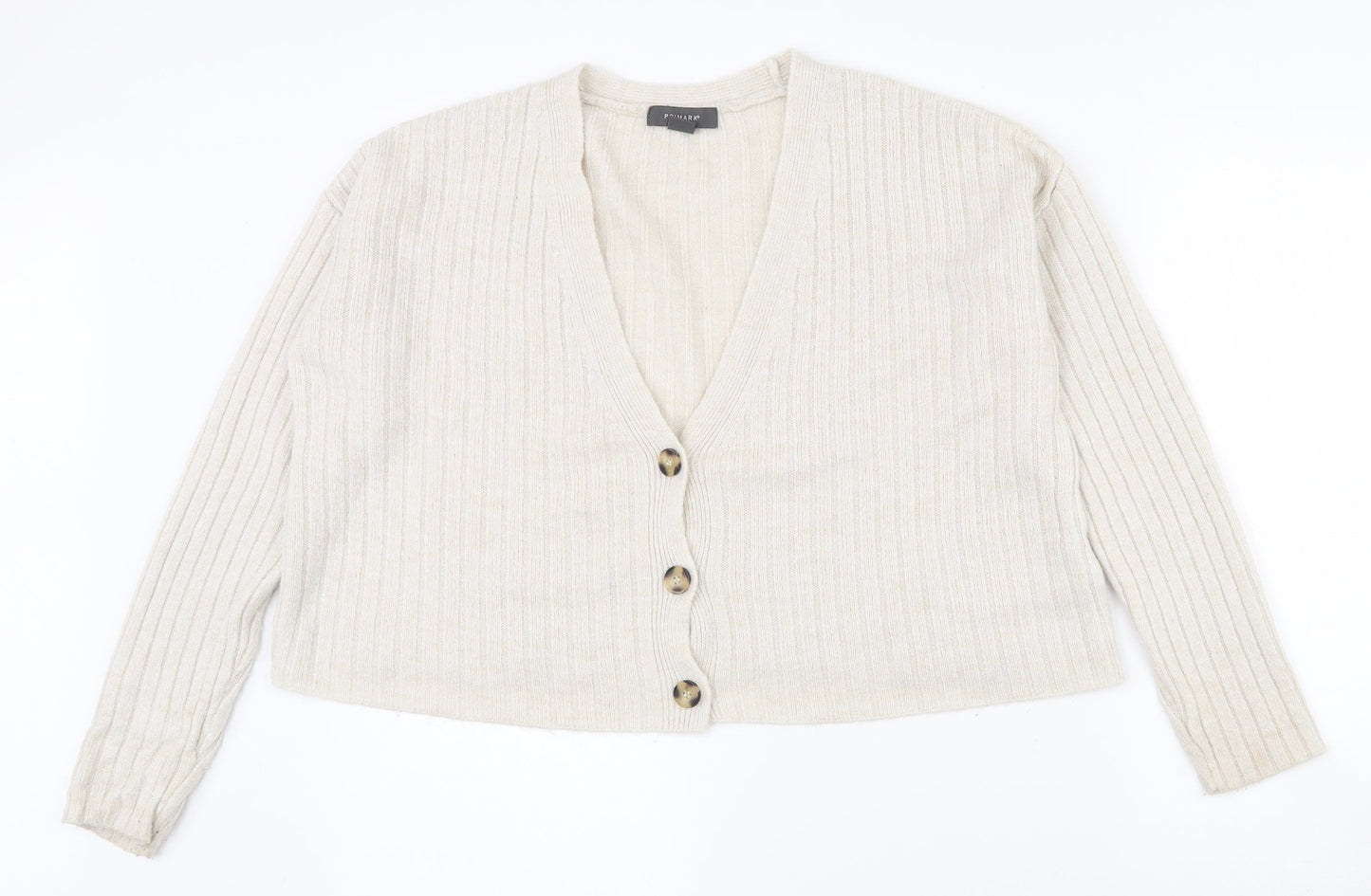 Primark Womens Beige V-Neck  Acrylic Cardigan Jumper Size 8   - 6-8