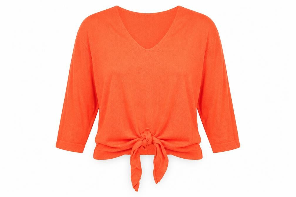 Marks & Spencer Womens Orange V-Neck  Viscose Pullover Jumper Size 10