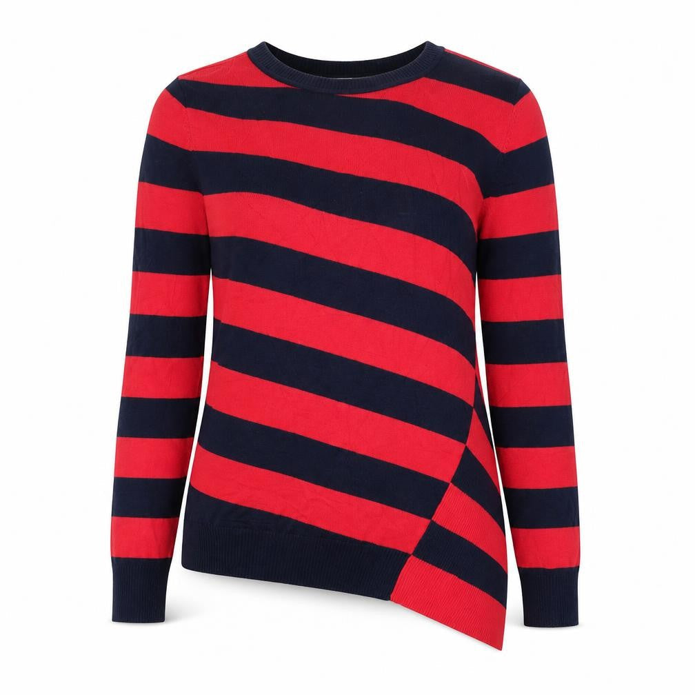 Retrology  Womens Red Round Neck Striped Rayon Pullover Jumper Size S