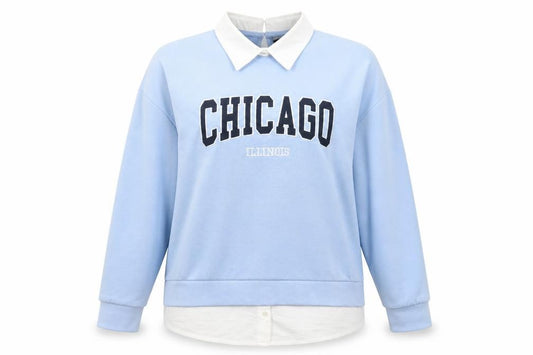 F&F Womens Blue  Cotton Pullover Sweatshirt Size 12  Button - Chicago