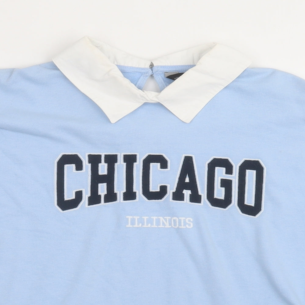 F&F Womens Blue  Cotton Pullover Sweatshirt Size 12  Button - Chicago