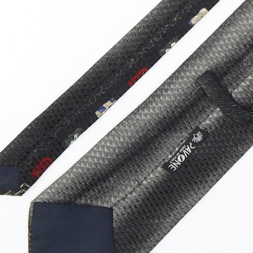 Pavone  Mens Grey Geometric Silk Pointed Tie One Size