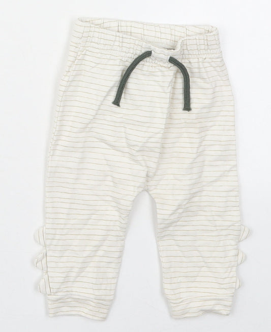 George Baby Beige Striped Cotton Sweatpants Trousers Size 6-9 Months  Drawstring