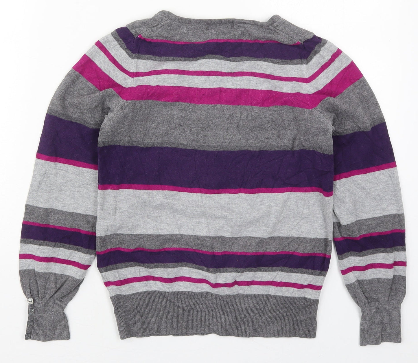 Marks and Spencer Womens Purple Round Neck Striped Viscose Pullover Jumper Size 8