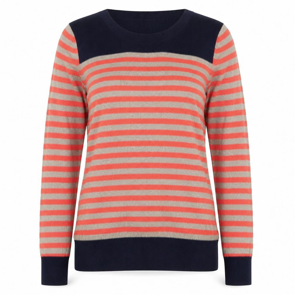 Gap Womens Red Crew Neck Striped Cotton Pullover Jumper Size M