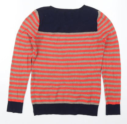 Gap Womens Red Crew Neck Striped Cotton Pullover Jumper Size M