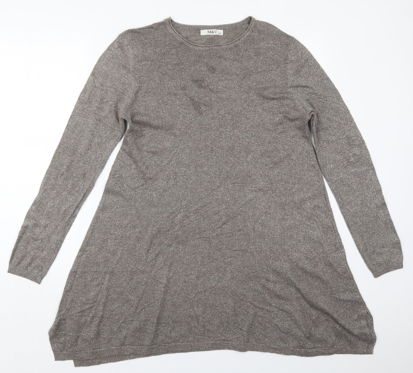 M&V Womens Brown Crew Neck  Nylon Pullover Jumper Size L