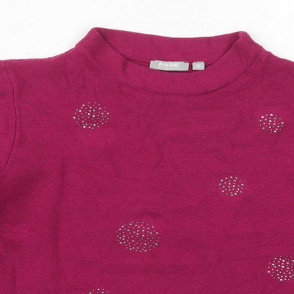 Rabe Womens Pink Crew Neck Geometric Cotton Pullover Jumper Size 10