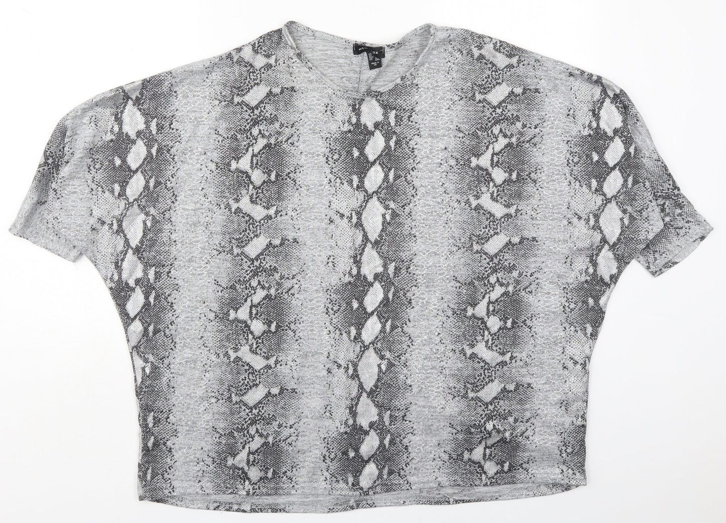New Look Womens Grey Animal Print Polyester Basic T-Shirt Size M Round Neck