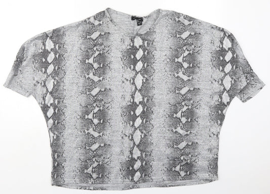 New Look Womens Grey Animal Print Polyester Basic T-Shirt Size M Round Neck