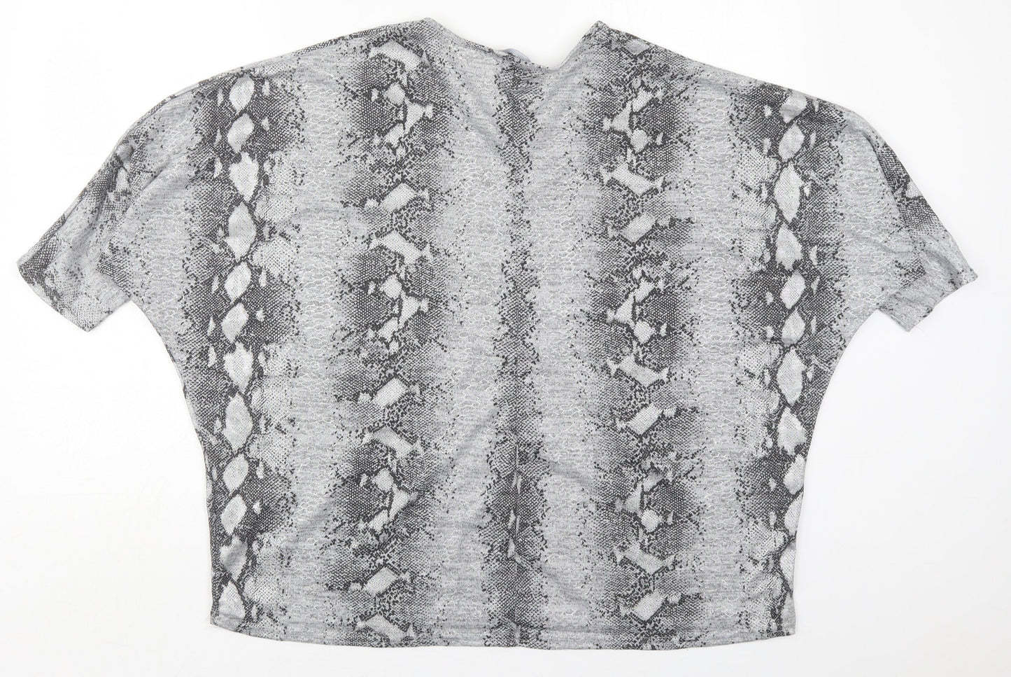 New Look Womens Grey Animal Print Polyester Basic T-Shirt Size M Round Neck