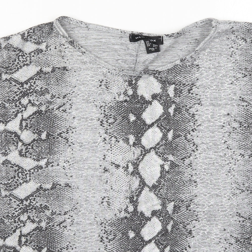 New Look Womens Grey Animal Print Polyester Basic T-Shirt Size M Round Neck