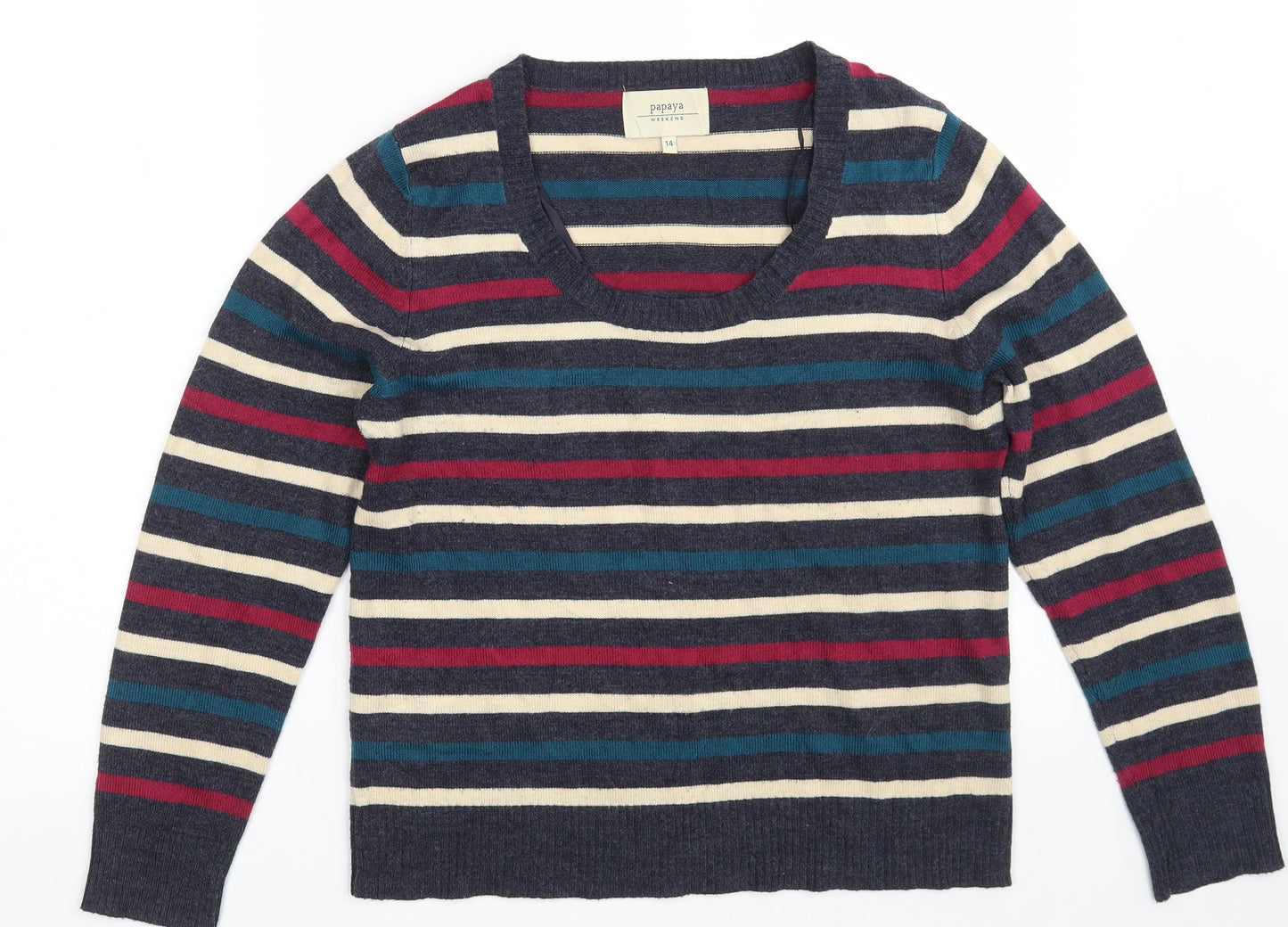 Papaya Womens Multicoloured Scoop Neck Striped Acrylic Pullover Jumper Size 14