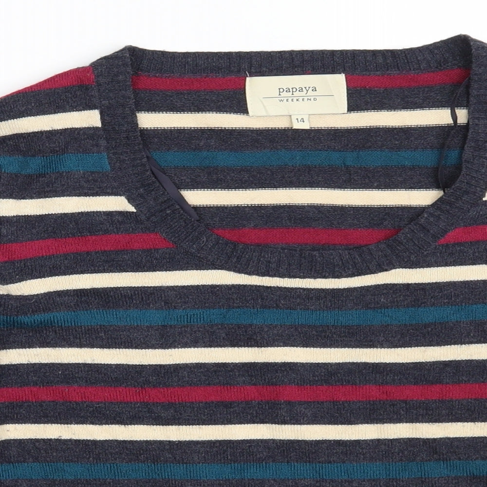 Papaya Womens Multicoloured Scoop Neck Striped Acrylic Pullover Jumper Size 14