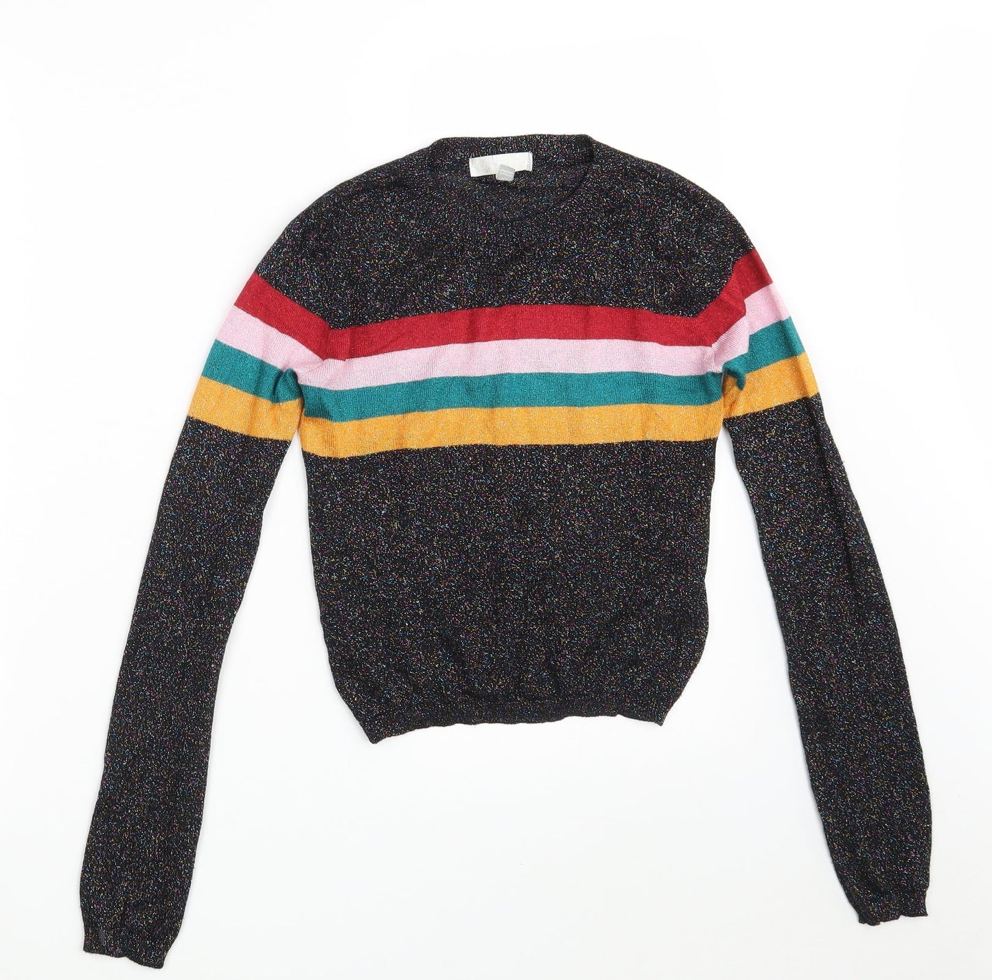 Cooperative Womens Black Round Neck Striped Viscose Pullover Jumper Size XS   - Colorblock