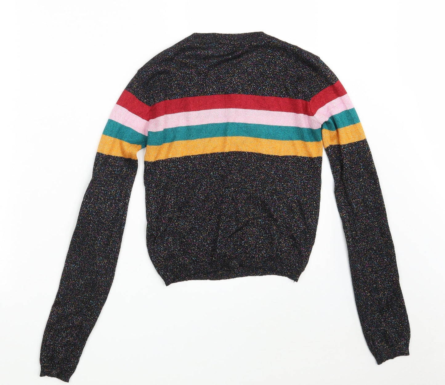 Cooperative Womens Black Round Neck Striped Viscose Pullover Jumper Size XS   - Colorblock