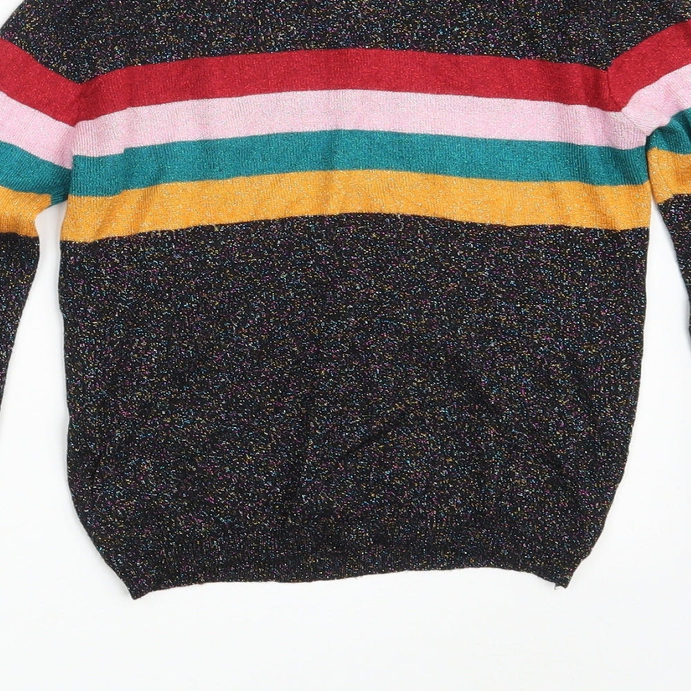 Cooperative Womens Black Round Neck Striped Viscose Pullover Jumper Size XS   - Colorblock