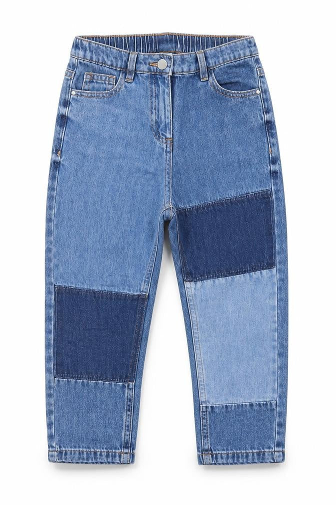 NEXT Girls Blue Patchwork Cotton Straight Jeans Size 9 Months  Regular Button