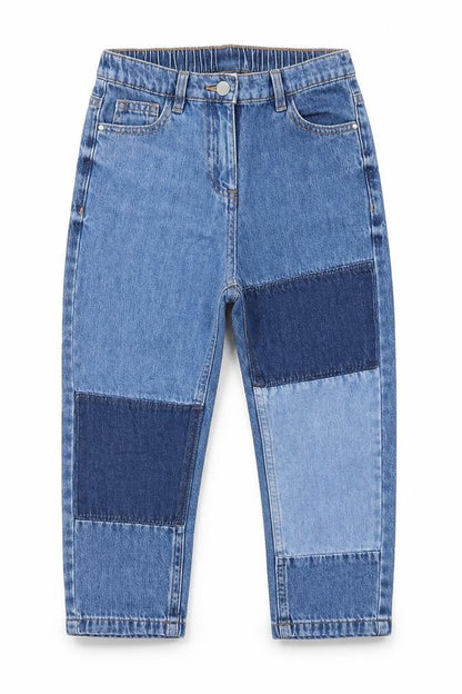Next Girls Blue Patchwork Cotton Straight Jeans Size 9 Months  Regular Button