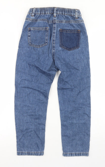 Next Girls Blue Patchwork Cotton Straight Jeans Size 9 Months  Regular Button