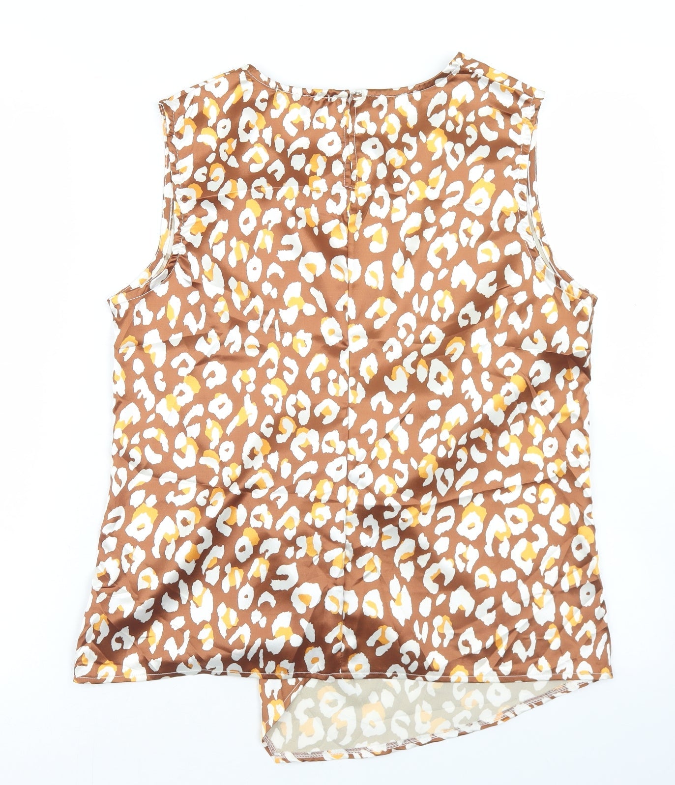 Lookagain Womens Brown Animal Print Polyester Basic Blouse Size 14 Round Neck