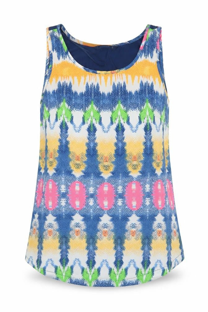 Dunnes Stores Womens Blue Geometric Polyester Basic Tank Size 8 Round Neck