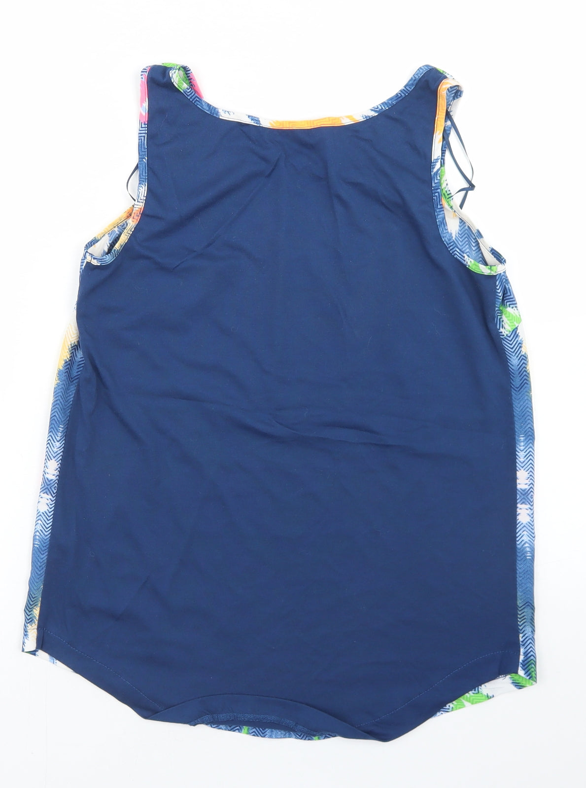 Dunnes Stores Womens Blue Geometric Polyester Basic Tank Size 8 Round Neck