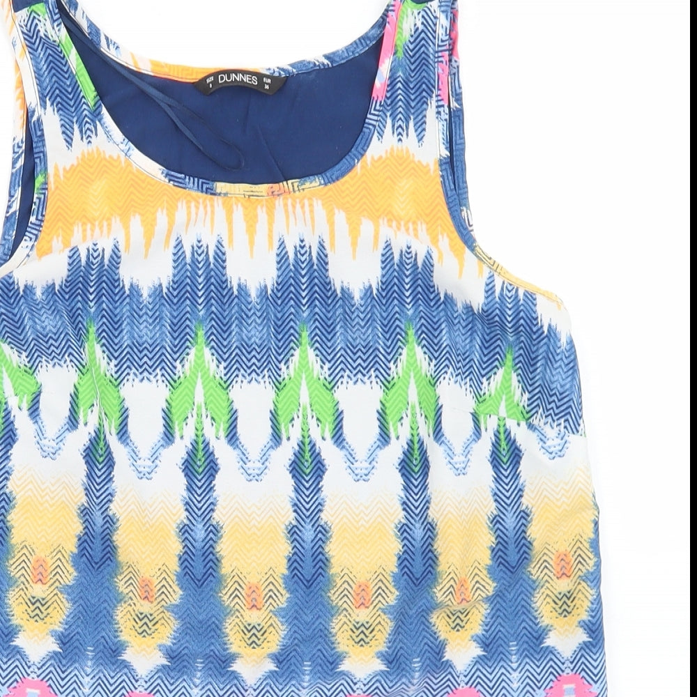 Dunnes Stores Womens Blue Geometric Polyester Basic Tank Size 8 Round Neck