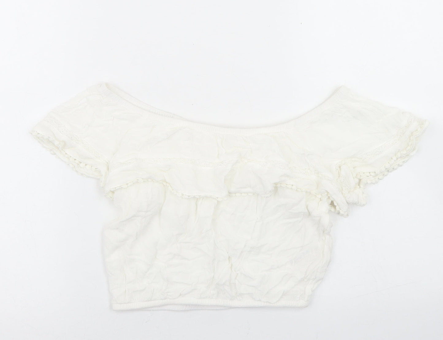 H&M Womens White  Viscose Cropped Blouse Size 4 Off the Shoulder