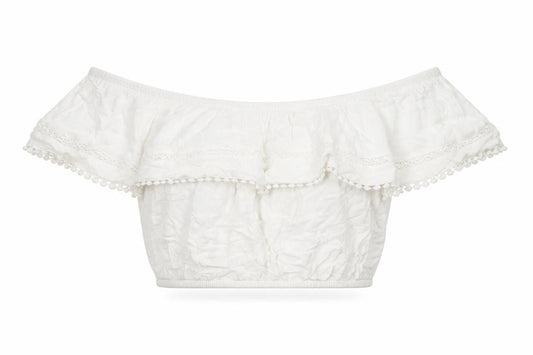 H&M Womens White  Viscose Cropped Blouse Size 4 Off the Shoulder