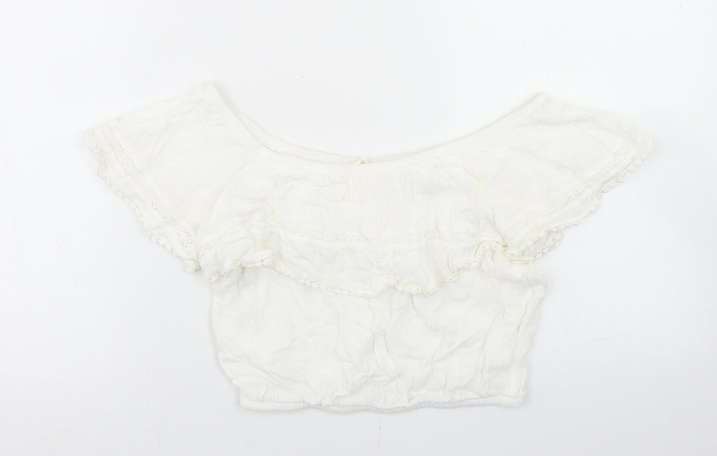 H&M Womens White  Viscose Cropped Blouse Size 4 Off the Shoulder