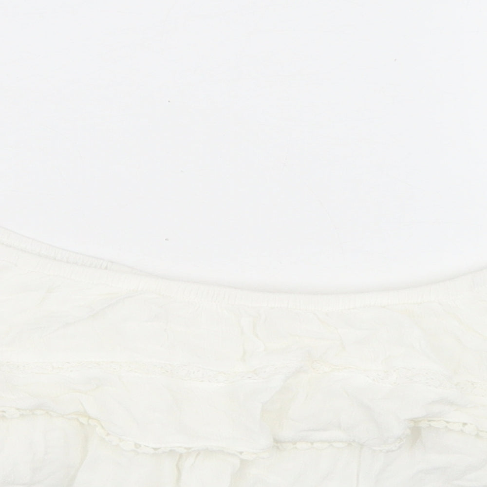 H&M Womens White  Viscose Cropped Blouse Size 4 Off the Shoulder