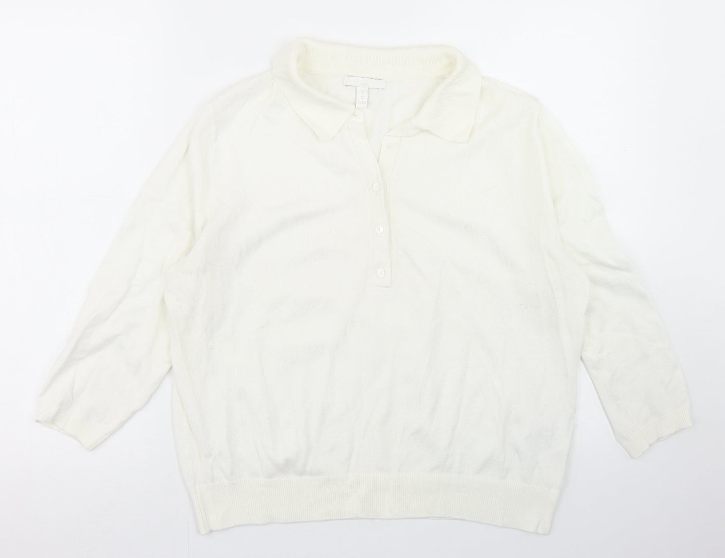 H&M Womens White  Acrylic Basic Polo Size M Collared