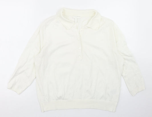 H&M Womens White  Acrylic Basic Polo Size M Collared