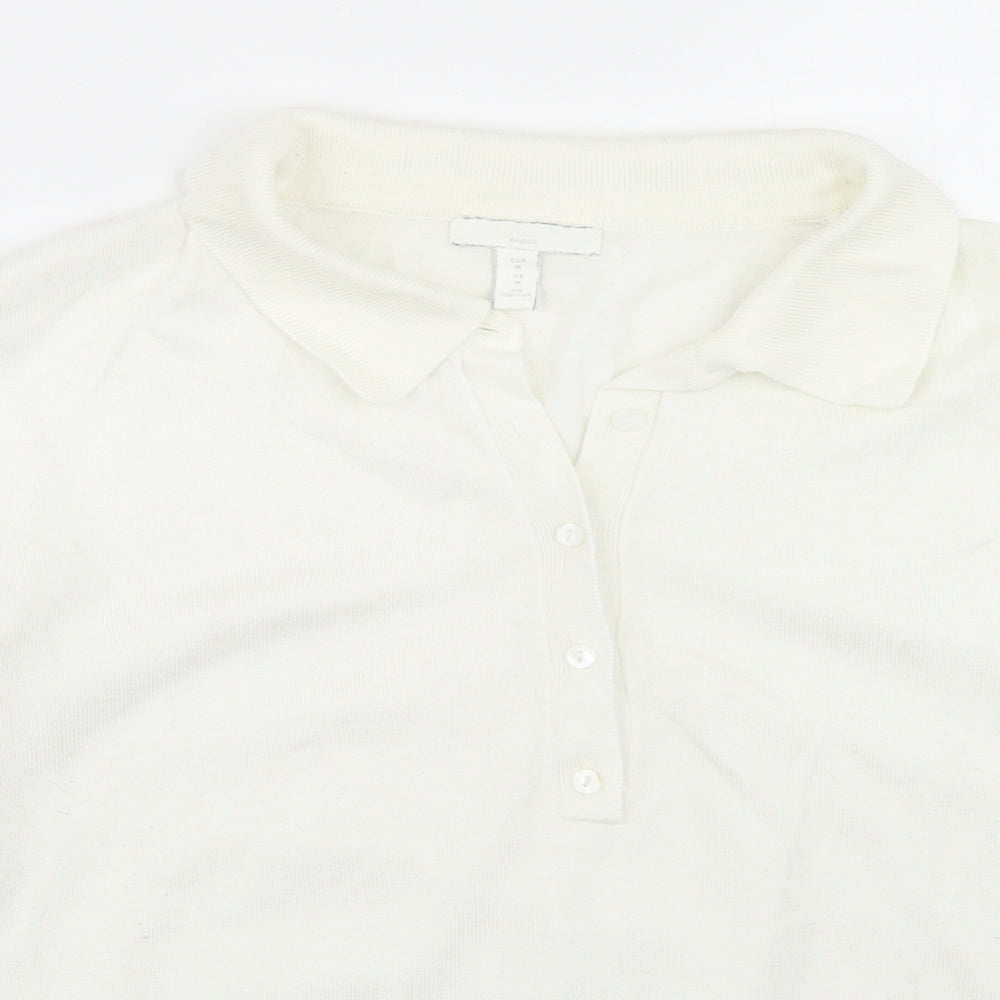 H&M Womens White  Acrylic Basic Polo Size M Collared