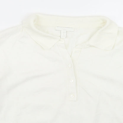 Preloved H&M Womens White  Acrylic Basic Polo Size M Collared - Detail